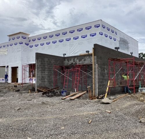 Newly constructed Jagger's restaurant in Frankfort, Kentucky during final stages of construction by VMC Facilities, featuring completed exterior finishes and site development.