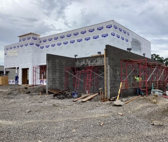 Newly constructed Jagger's restaurant in Frankfort, Kentucky during final stages of construction by VMC Facilities, featuring completed exterior finishes and site development.