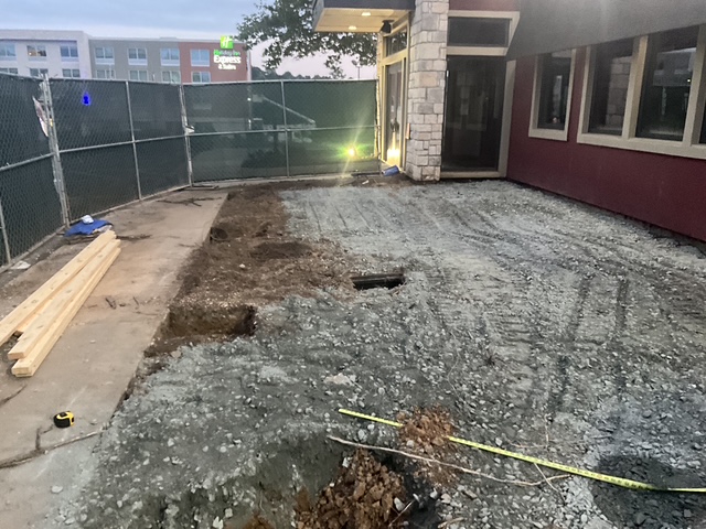 Newly completed outdoor patio addition at Chili's Grill & Bar in Milledgeville, Georgia, constructed by VMC Facilities to expand outdoor dining capacity.